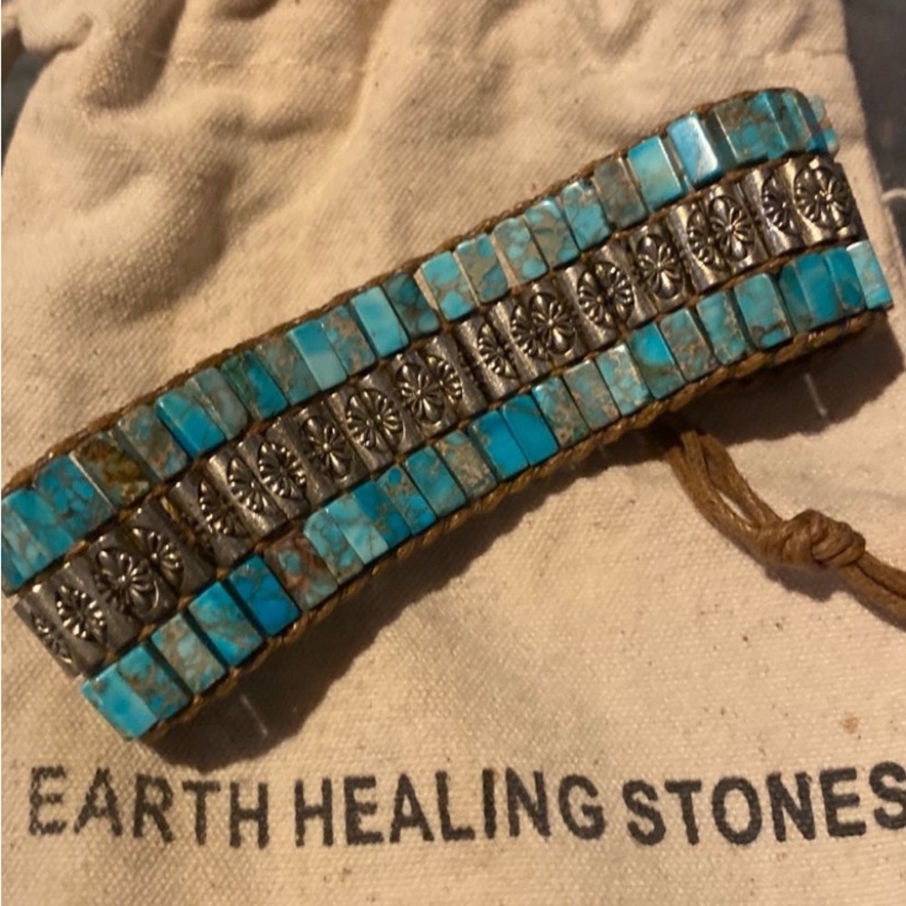 Healing Stones..Boho Blue Jasper Cuff Bracelet